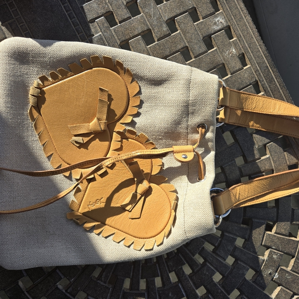 EUC YSL small canvas tote with leather hearts